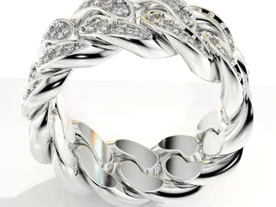 ring cuban chain 7 US size 3D print model 3D print model