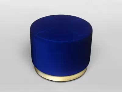Modern Blue Velvet Ottoman with Gold Base 3D model