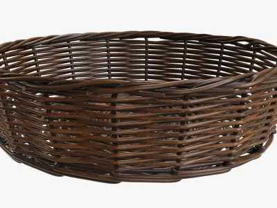 Wicker basket round dark brown 3D model