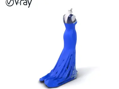Regal Evening Gown Model Pack with Mermaid Flare Low-poly 3D model