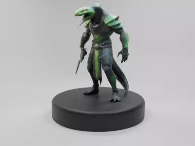Lizard-Warrior 3D Model  Fantasy Reptilian Fighter Character Low-poly 3D model