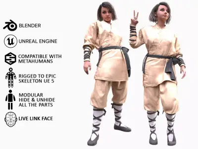 Woman - Martial Uniform 2 - Modular - Rigged Low-poly 3D model