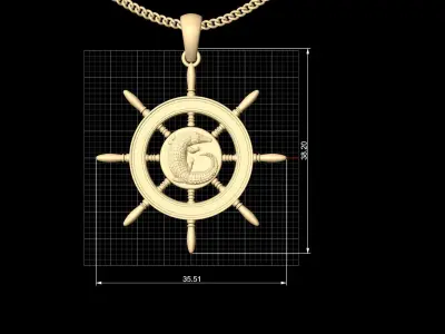 Crocodile wheel pendant silver gold jewelry printable 3D model 3D print model