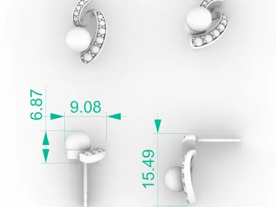 5mm Pearl Diamond Earrings 3D print model