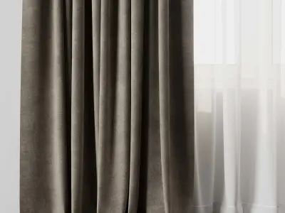 Curtain with rod 09 Curtain brown Low-poly 3D model