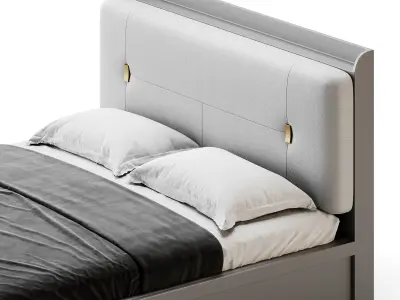 White Wooden Luxury Leather Upholstered Bed 3D model