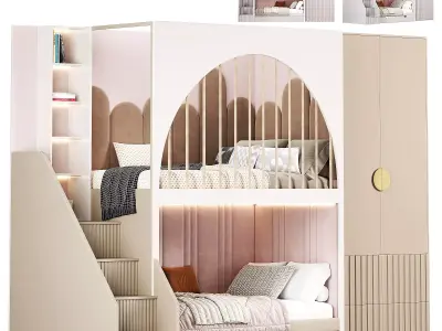 Girls room Childrens locker Bed 3D model