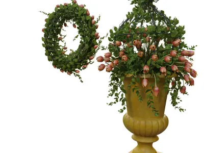 Vase with tulips and a wreath of tulips 04 3D model