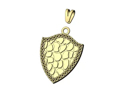 Gold nugget diamond shield pendant with bail 3D print model