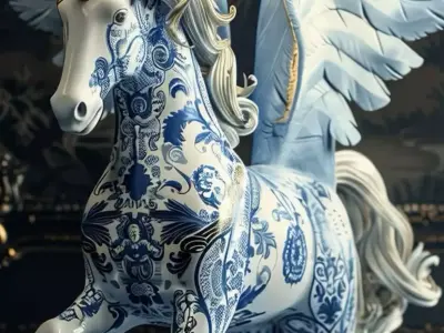 Porcelain Pegasus Winged Unicorn Gold Accents 3D Model Low-poly 3D model