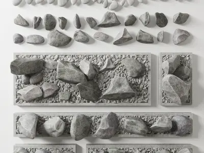 Flowerbed pebble rock decor street 3D model