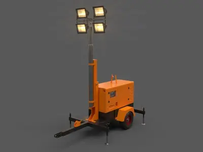 PBR Mobile Light Tower Generator A - Orange Low-poly 3D model