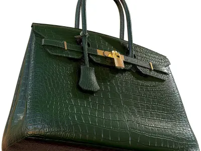 Hermes Birkin Bag Green Crocodile Leather Low-poly 3D model