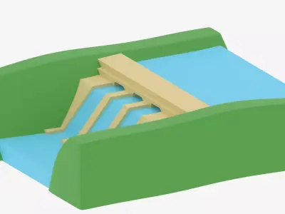 Cartoon Dam Hydroelectric Power Station 3D model
