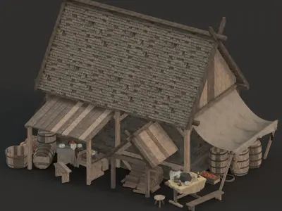 medieval market Low-poly 3D model
