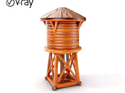 Wooden Water Tower Model Pack for Game and Environment Design Low-poly 3D model