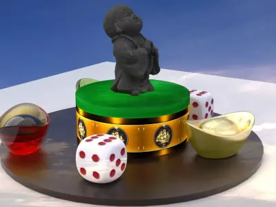 Chinese gold ingot with monk kid 3D model