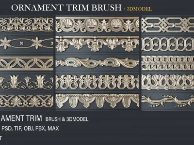 60 Ornament Trim Brush- 3D Models  Low-poly 3D model