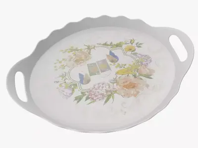 Tray Model with flowers and birds Low-poly 3D model