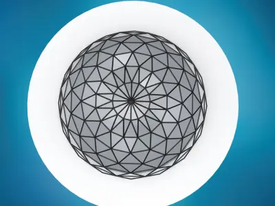 Dome pointed hexagonal triangulated structure with glass panels Low-poly 3D model