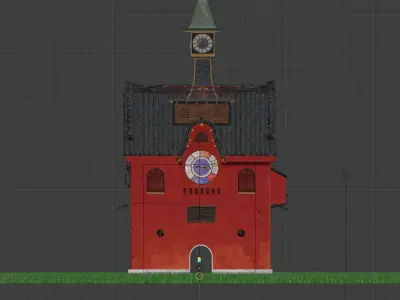 spirited away clock tower Japanese style architecture Low-poly 3D model