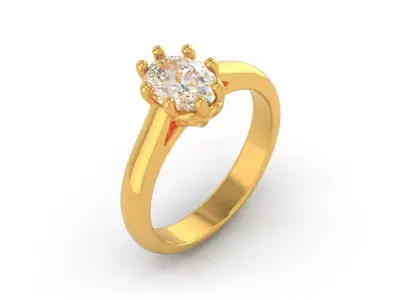 D-1192 gold engagement ring with oval cut diamond 3D print model