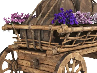 Decorative cart with flowers 3D model