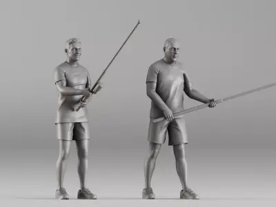 S00107 Fishermen with Rods Realistic Duo Figurine 3D print model