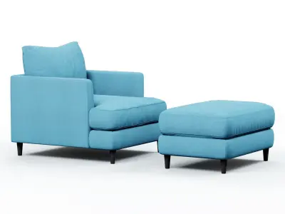 Armchair and pouf blue cloth 3D model