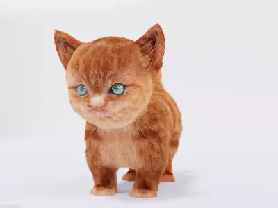 Hair Fur Cute Cat kitten No Rig Low-poly 3D model