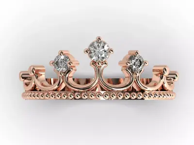 Crown ring with 3 diamonds 3D print model 3D print model
