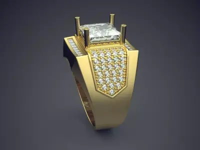 Luxury Ring With Square Diamond CAD 3030 3D print model