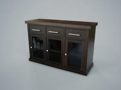 Cupboard PBR Game Ready sideboard with glass doors Low-poly 3D model