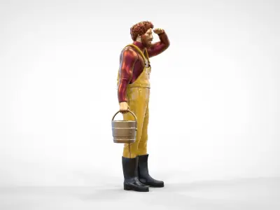 N5 Old Fisherman with Bucket 3D print model