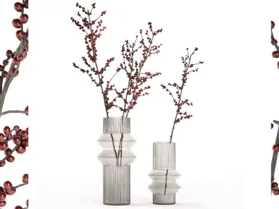 Minimalistic bouquet of branches with red ilex berries 350 3D model