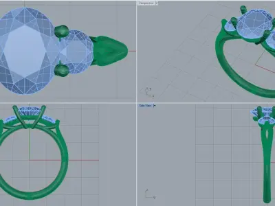 Women ring with stones for 3D printing gold and silver 3D print model