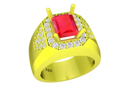 Luxury Emerald Cut Halo Ring for Men 5156 3D print model