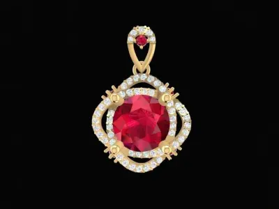 Luxury Ruby Diamond Halo Pendant for Women  271 3D print model