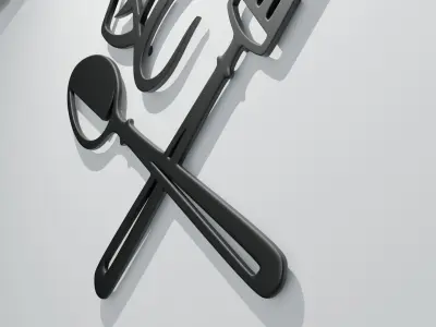 Kitchen Wall Decoration - Chefs Hat Spoon and Fork 3D model