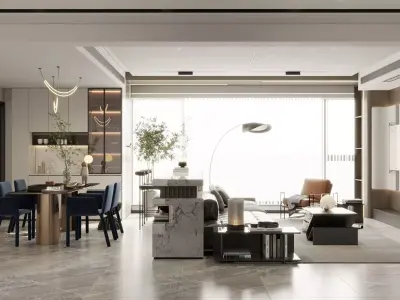 Modern living room dining room interior scenes 207 3D model