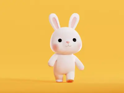 Chibi Kawaii Bunny Character  Cute Cartoon Animated  Low-poly 3D model
