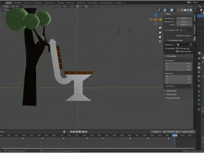 Bench wooden in park Low-poly 3D model