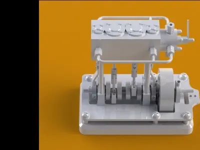 solidworks 2 cylinder vertical marine type steam engine assembly 3D model