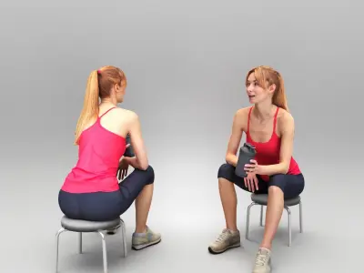 Fitness woman sitting with water bottle 411 Low-poly 3D model