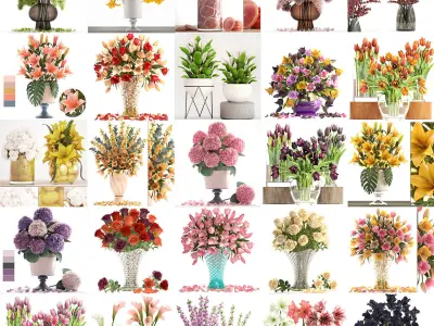 Collection of bouquets 40 pieces 3D model