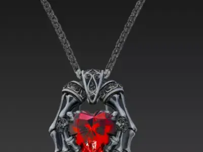 Gothic Hands Holding Heart CZ Pendant Design Custom Jewelry 3D print model