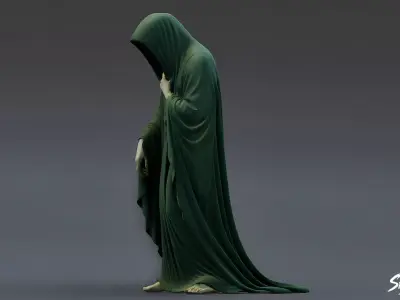 Ghost Statue Bowed Figure Low-poly 3D model