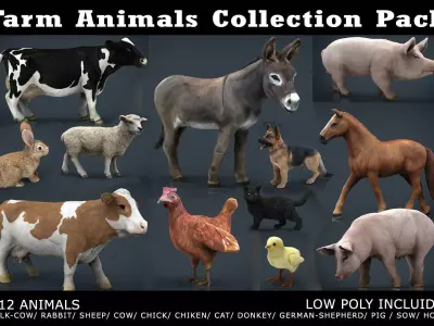 Farm Animals Collection Pack Low-poly 3D model
