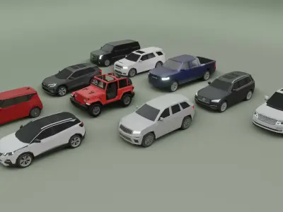 low-poly SUV pack - 10 SUV Low-poly 3D model