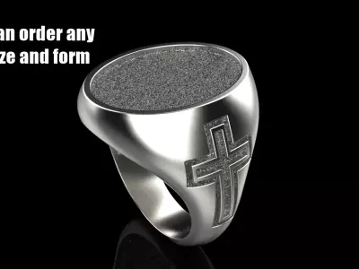 Oval signet ring with cross model 550 3D print model